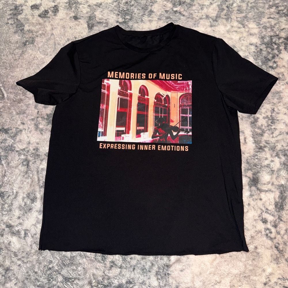 Manfinity Memories of Music Graphic T Shirt XL Black Short Sleeve Violinist Tee